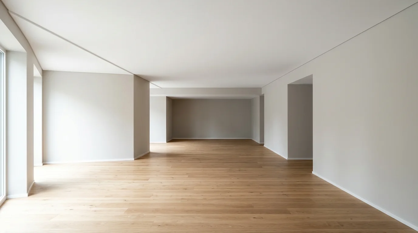 Illustrative image of a clean, empty finished basement with a smooth ceiling, illuminated by natural daylight. No mechanical systems or people are visible.
